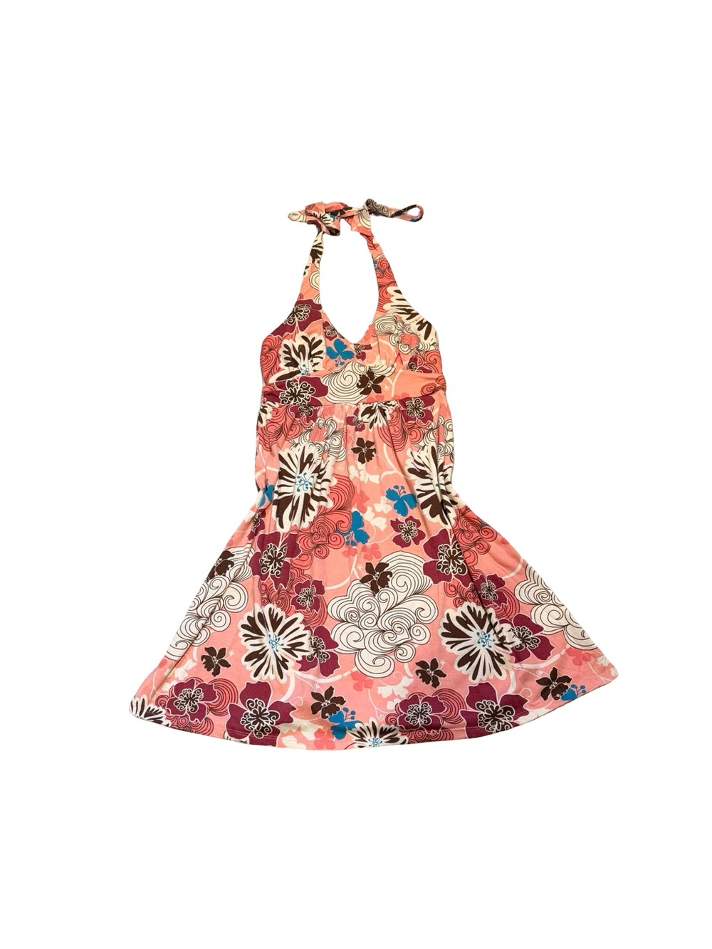 Y2K Faded Glory Coral Floral Halter Midi Dress